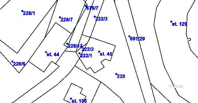 Parcela st. 45 v KÚ Karlov, Katastrální mapa