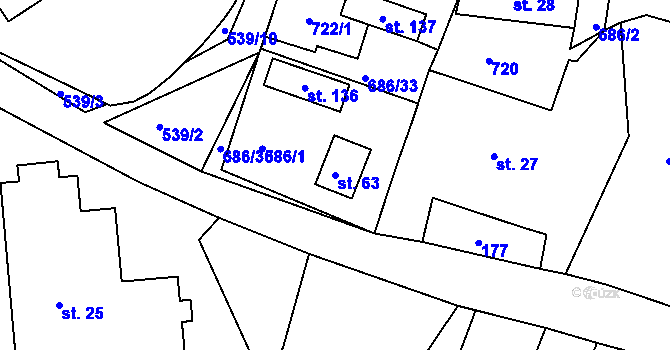 Parcela st. 63 v KÚ Karlov, Katastrální mapa