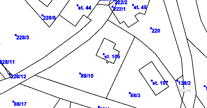 Parcela st. 105 v KÚ Karlov, Katastrální mapa