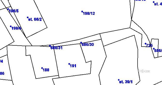 Parcela st. 686/30 v KÚ Karlov, Katastrální mapa