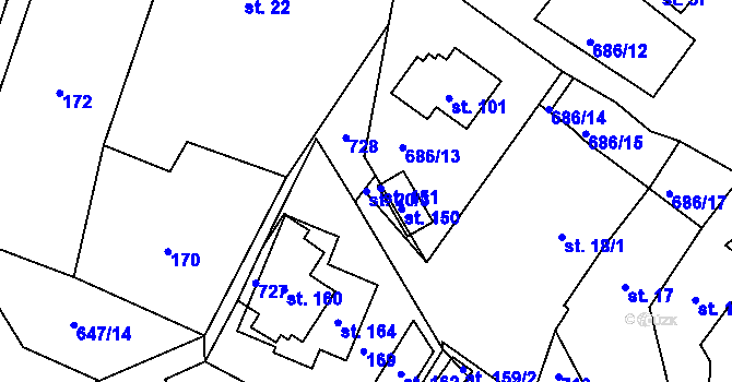 Parcela st. 20/3 v KÚ Karlov, Katastrální mapa