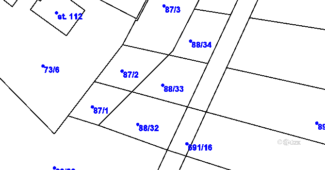 Parcela st. 88/33 v KÚ Karlov, Katastrální mapa