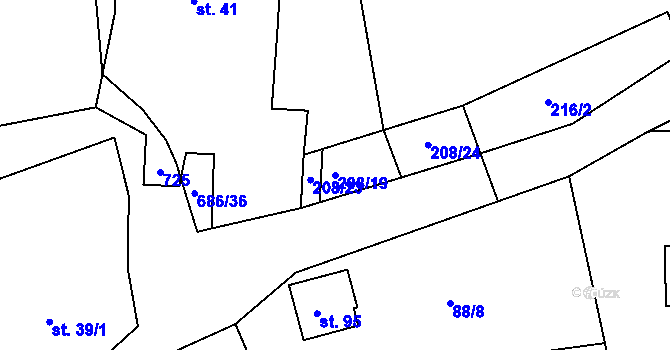 Parcela st. 208/19 v KÚ Karlov, Katastrální mapa