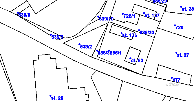 Parcela st. 686/35 v KÚ Karlov, Katastrální mapa