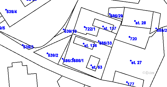 Parcela st. 136 v KÚ Karlov, Katastrální mapa