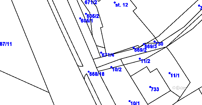 Parcela st. 671/4 v KÚ Karlov, Katastrální mapa