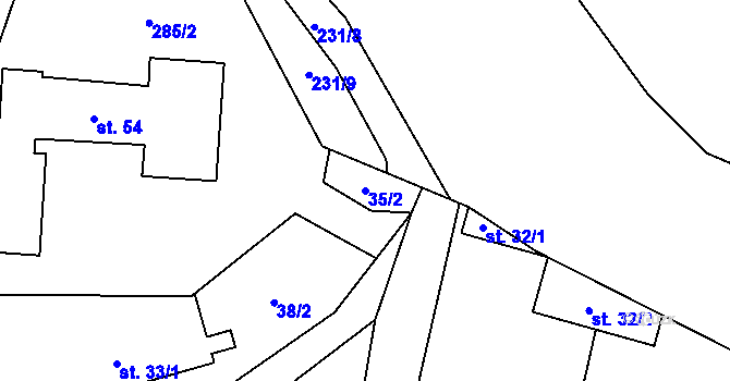 Parcela st. 35/2 v KÚ Nová Pláň, Katastrální mapa