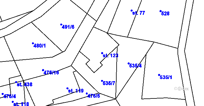 Parcela st. 123 v KÚ Karlovice, Katastrální mapa