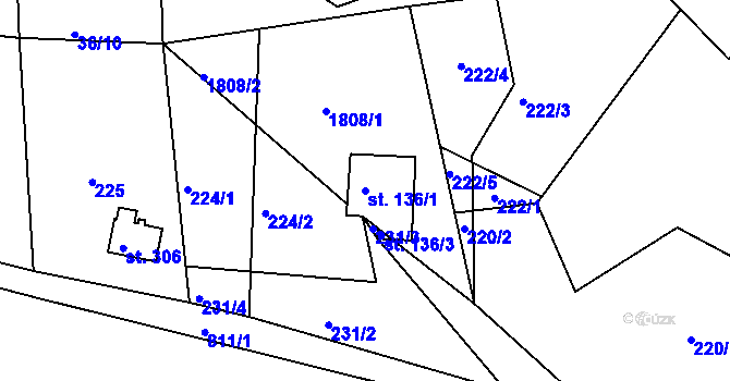 Parcela st. 136/1 v KÚ Karlovice, Katastrální mapa