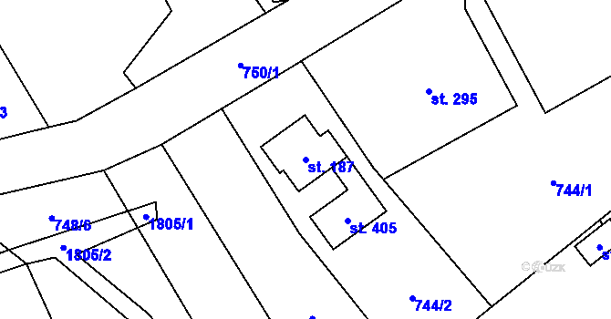 Parcela st. 187 v KÚ Karlovice, Katastrální mapa