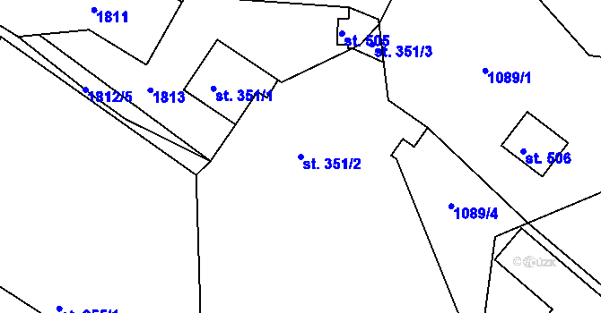 Parcela st. 351/2 v KÚ Karlovice, Katastrální mapa