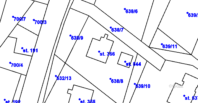 Parcela st. 356 v KÚ Karlovice, Katastrální mapa