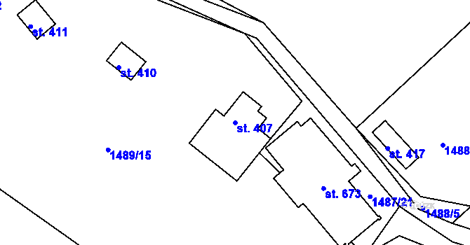 Parcela st. 407 v KÚ Karlovice, Katastrální mapa