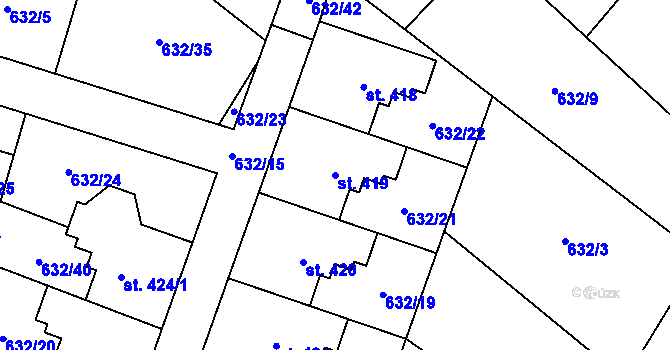 Parcela st. 419 v KÚ Karlovice, Katastrální mapa