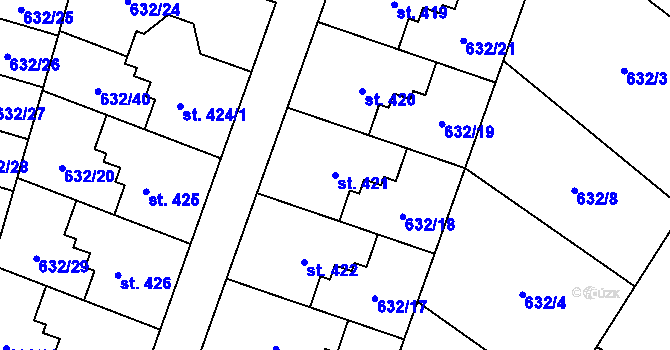 Parcela st. 421 v KÚ Karlovice, Katastrální mapa