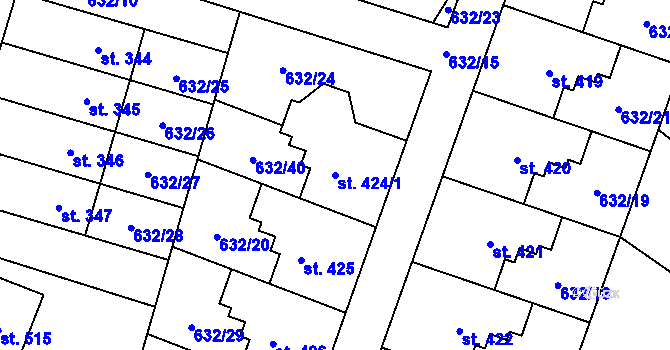 Parcela st. 424/1 v KÚ Karlovice, Katastrální mapa