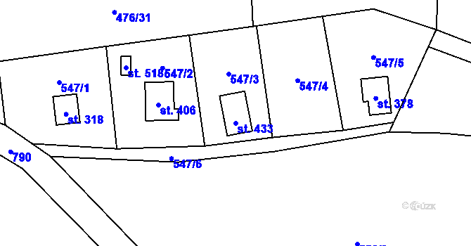 Parcela st. 433 v KÚ Karlovice, Katastrální mapa