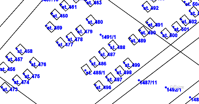 Parcela st. 487 v KÚ Karlovice, Katastrální mapa