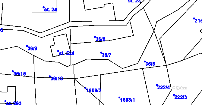 Parcela st. 36/7 v KÚ Karlovice, Katastrální mapa