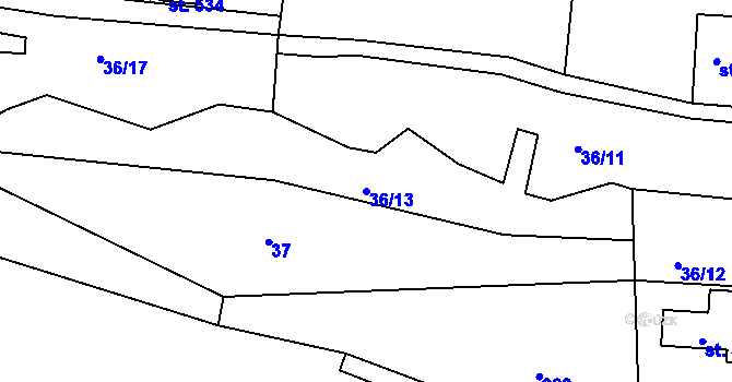 Parcela st. 36/13 v KÚ Karlovice, Katastrální mapa