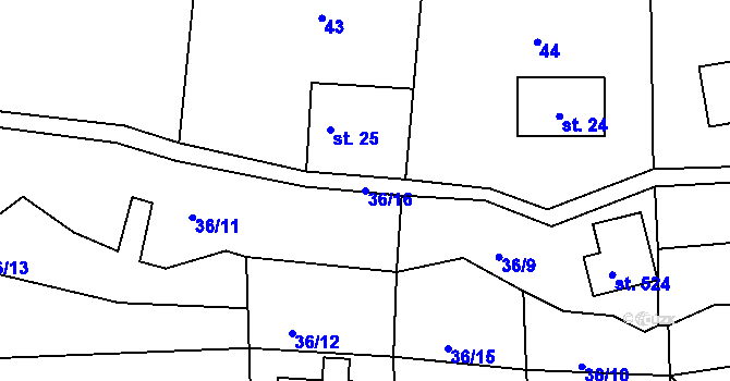 Parcela st. 36/16 v KÚ Karlovice, Katastrální mapa