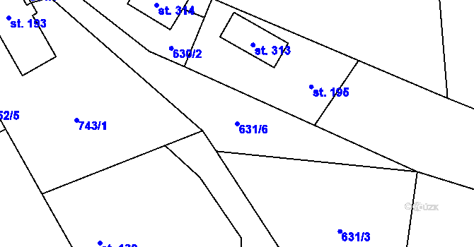 Parcela st. 631/6 v KÚ Karlovice, Katastrální mapa