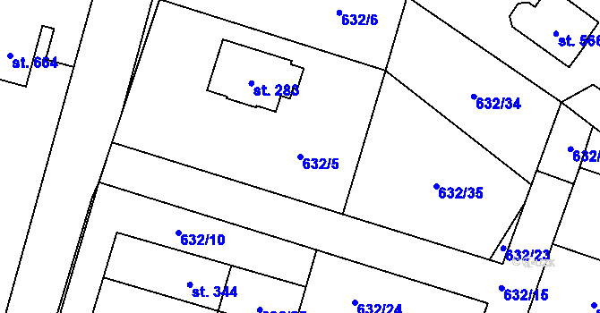 Parcela st. 632/5 v KÚ Karlovice, Katastrální mapa