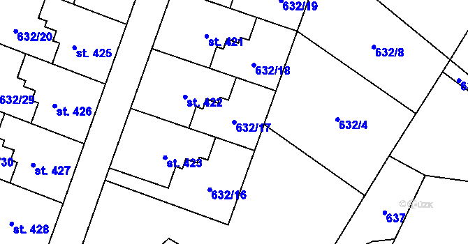 Parcela st. 632/17 v KÚ Karlovice, Katastrální mapa