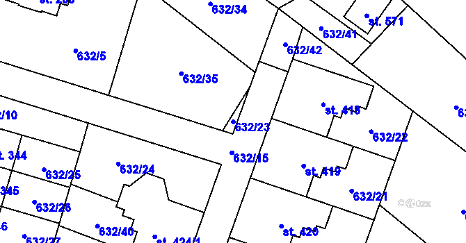 Parcela st. 632/23 v KÚ Karlovice, Katastrální mapa