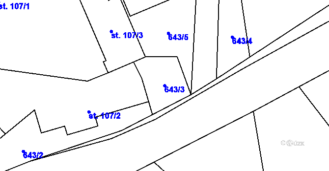 Parcela st. 643/3 v KÚ Karlovice, Katastrální mapa