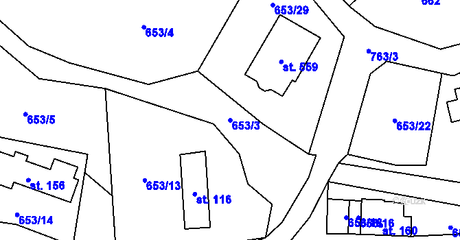 Parcela st. 653/3 v KÚ Karlovice, Katastrální mapa