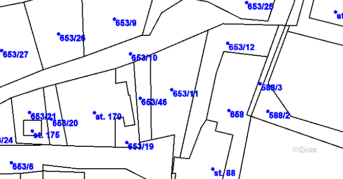 Parcela st. 653/11 v KÚ Karlovice, Katastrální mapa