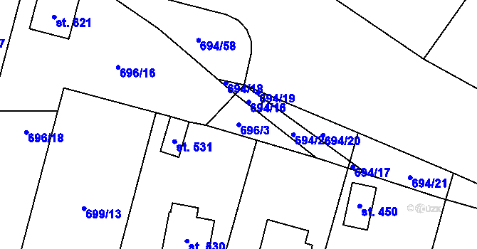 Parcela st. 696/3 v KÚ Karlovice, Katastrální mapa