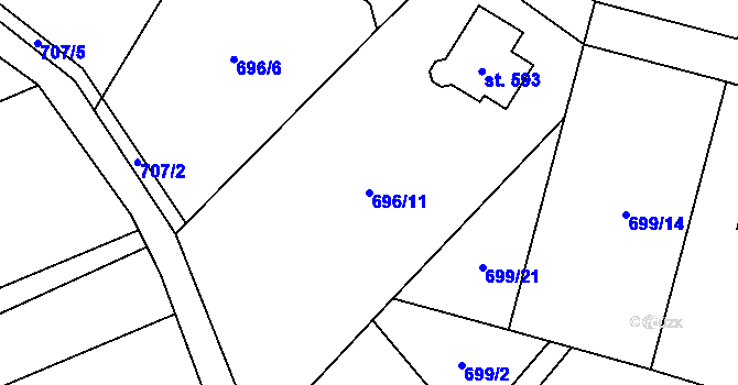 Parcela st. 696/11 v KÚ Karlovice, Katastrální mapa