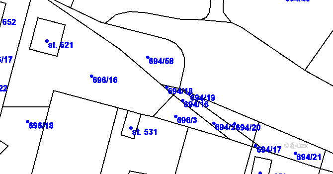 Parcela st. 694/18 v KÚ Karlovice, Katastrální mapa