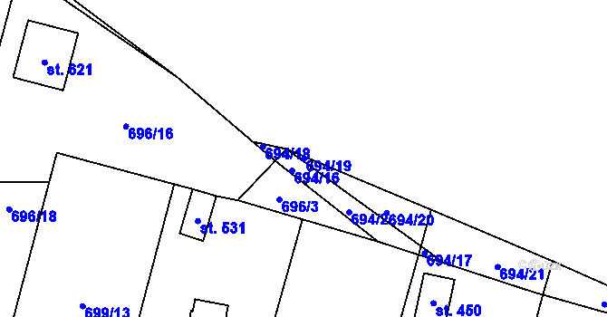 Parcela st. 694/19 v KÚ Karlovice, Katastrální mapa