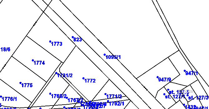Parcela st. 1095/1 v KÚ Karlovice, Katastrální mapa