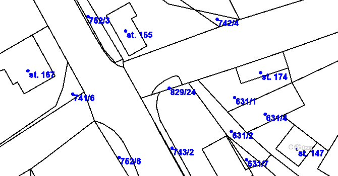 Parcela st. 829/24 v KÚ Karlovice, Katastrální mapa
