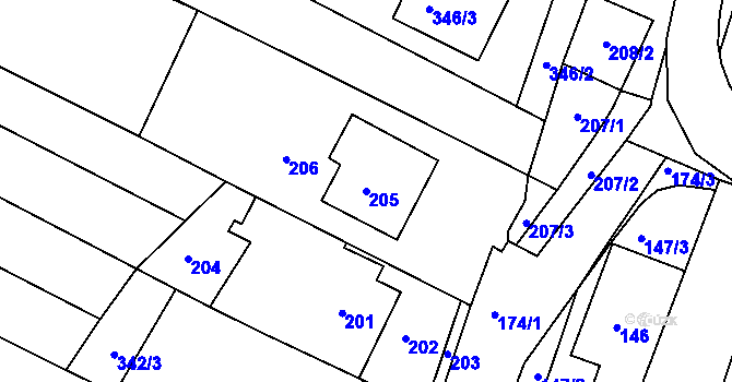Parcela st. 205 v KÚ Karlovice u Zlína, Katastrální mapa