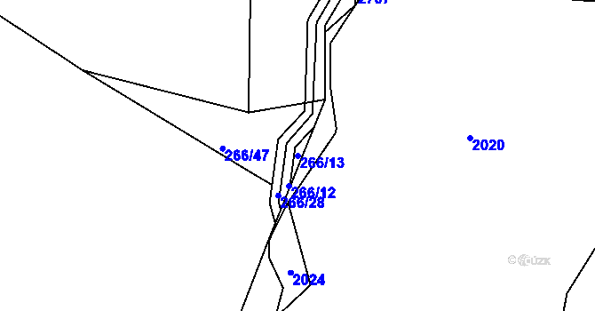 Parcela st. 266/13 v KÚ Karlovice u Zlína, Katastrální mapa
