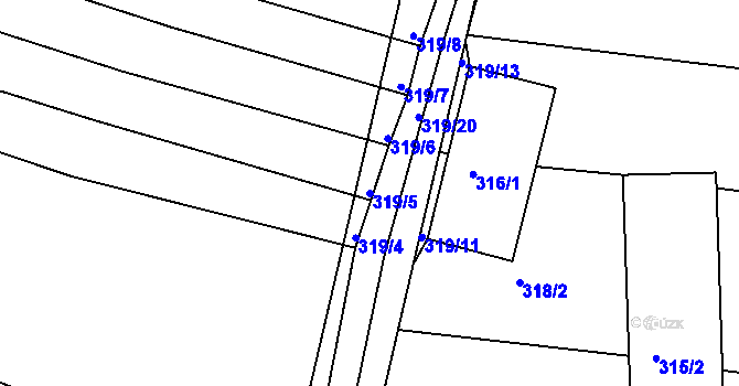 Parcela st. 319/5 v KÚ Karlovice u Zlína, Katastrální mapa