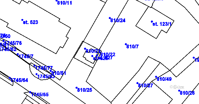 Parcela st. 810/22 v KÚ Karlovice ve Slezsku, Katastrální mapa