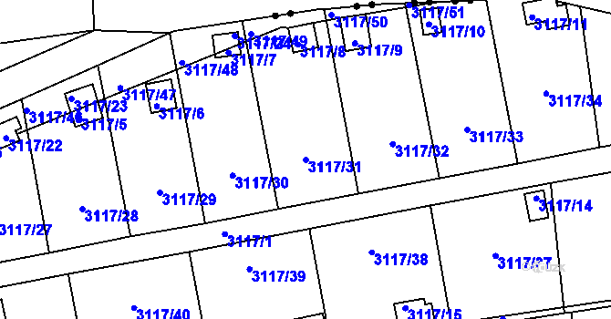 Parcela st. 3117/31 v KÚ Karlovy Vary, Katastrální mapa