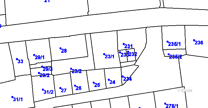 Parcela st. 23/1 v KÚ Karlovy Vary, Katastrální mapa