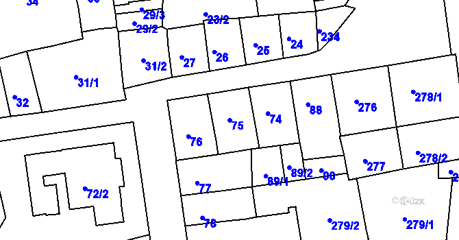 Parcela st. 75 v KÚ Karlovy Vary, Katastrální mapa