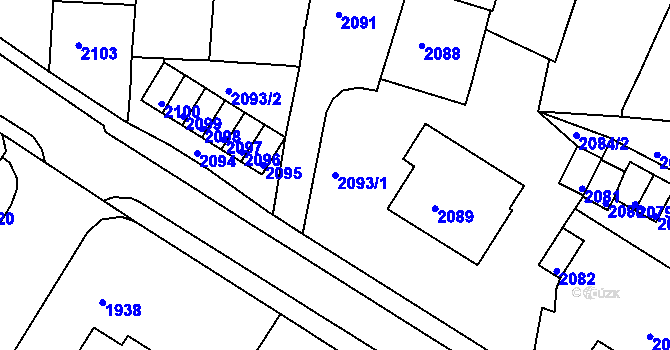 Parcela st. 2093/1 v KÚ Karlovy Vary, Katastrální mapa