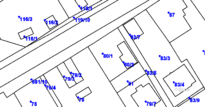 Parcela st. 80/1 v KÚ Tuhnice, Katastrální mapa