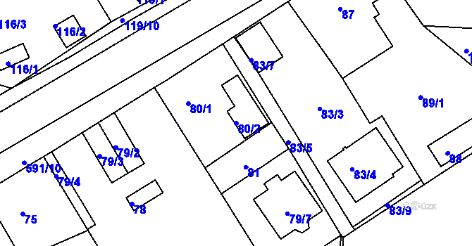 Parcela st. 80/2 v KÚ Tuhnice, Katastrální mapa