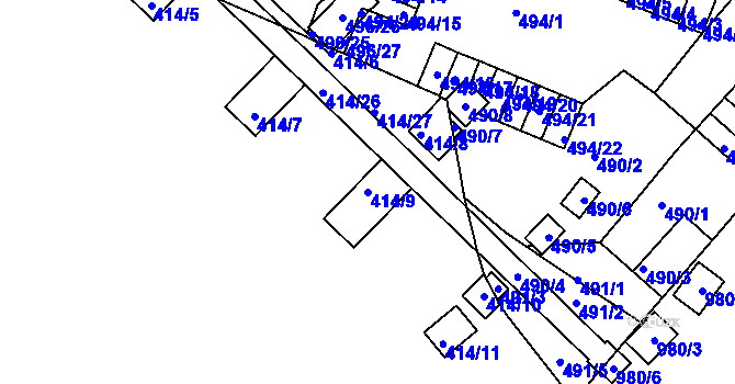 Parcela st. 414/9 v KÚ Tuhnice, Katastrální mapa