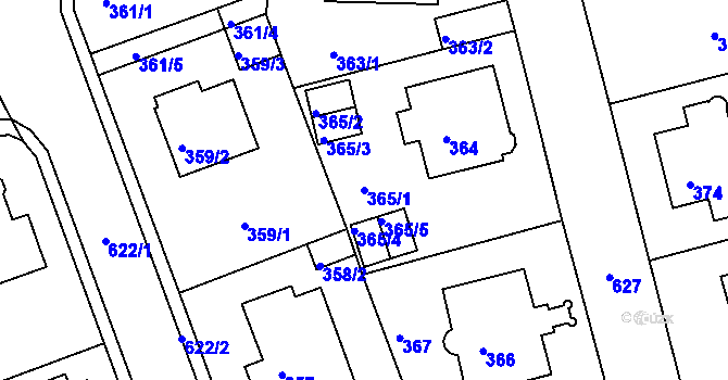 Parcela st. 365/1 v KÚ Tuhnice, Katastrální mapa